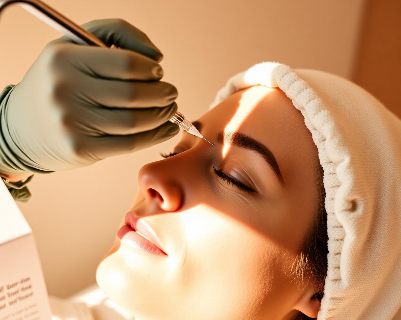 Close-up of a forehead treatment with neurotoxin in a clean Scottsdale treatment room
