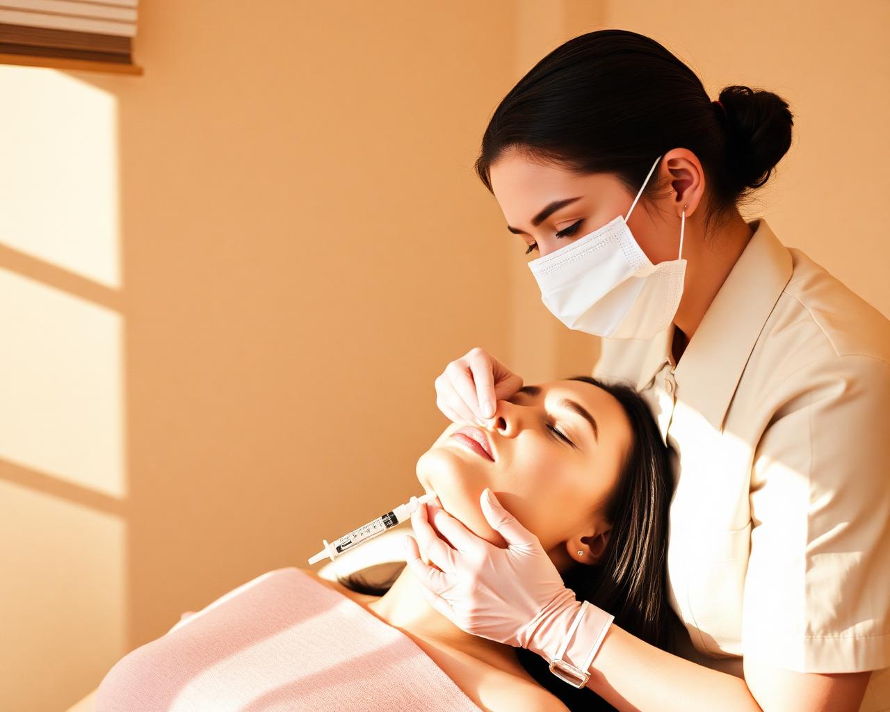 Licensed medical injector placing dermal filler with gloved hands in a Scottsdale clinic